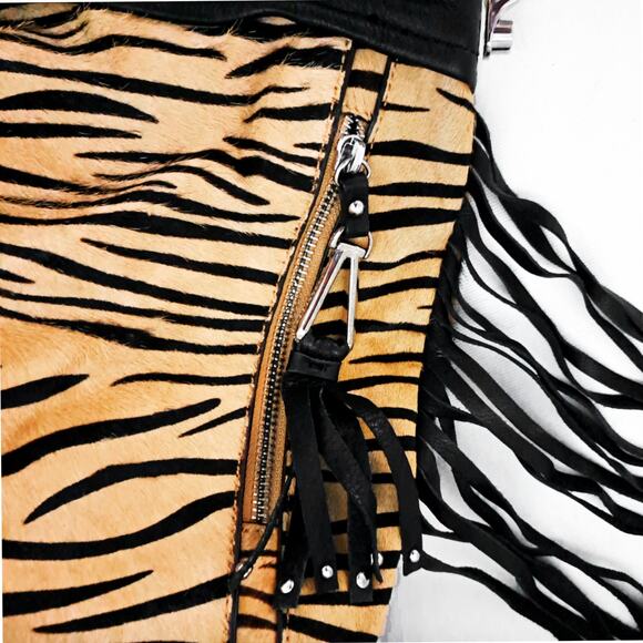 B MAKOWSKI Calf Hair Tan Black Zebra Fringe Leather Hobo Shoulder Bag EUC - Picture 10 of 10